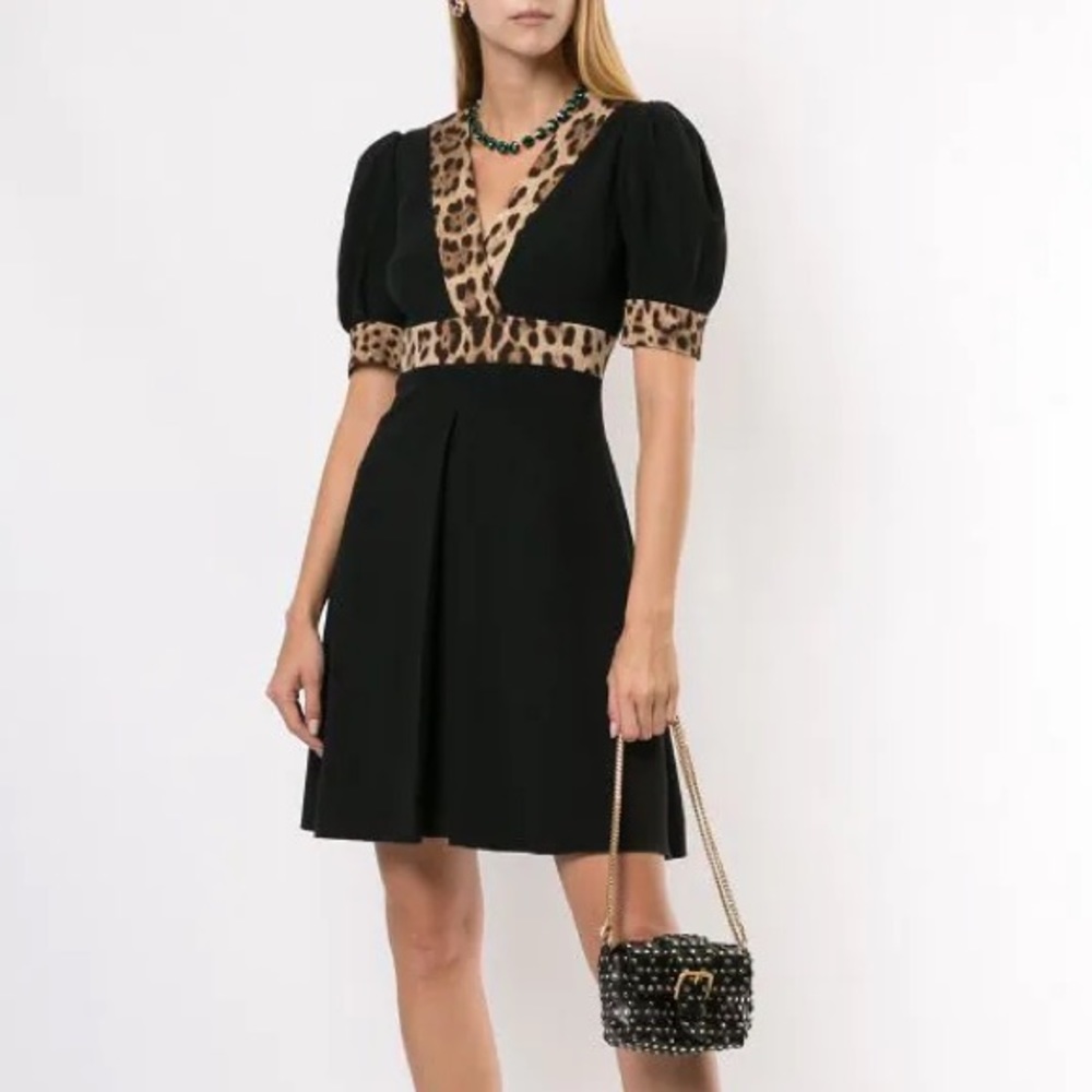 Dolce Gabbana Leopard print trimmed flared dress size 40